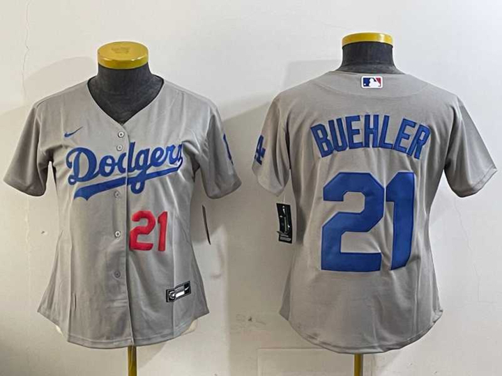 Women's Los Angeles Dodgers #21 Walker Buehler Number Grey Stitched Cool Base Nike Jersey,We sell and wholesale Women's Los Angeles Dodgers #21 Walker Buehler Number Grey Stitched Cool Base Nike Jersey on line form chian!